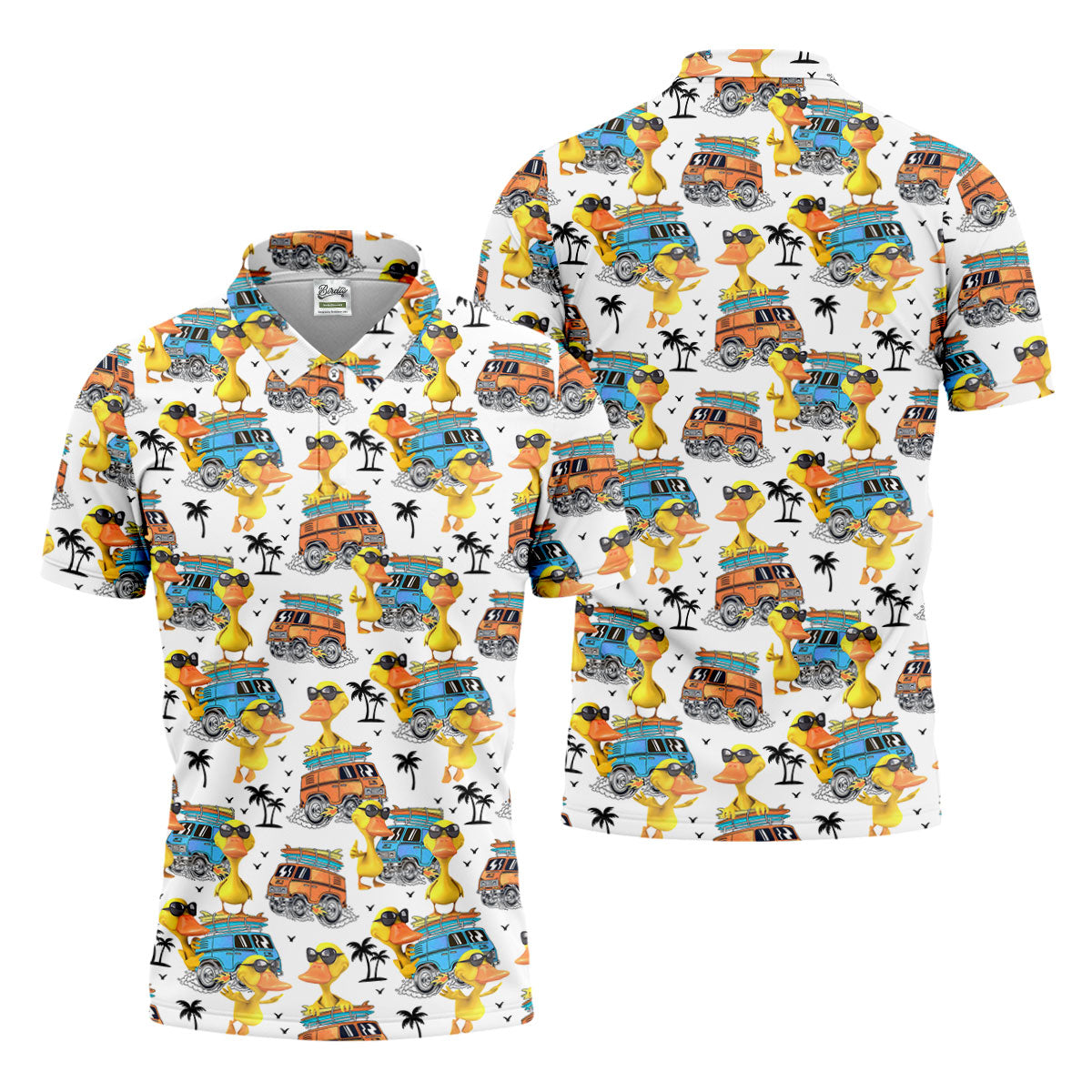 Cool Duck Surf Van Beach Golf Shirt, Mens Golf Shirts, Hawaiian Golf Shirt, Golf Apparel For Men