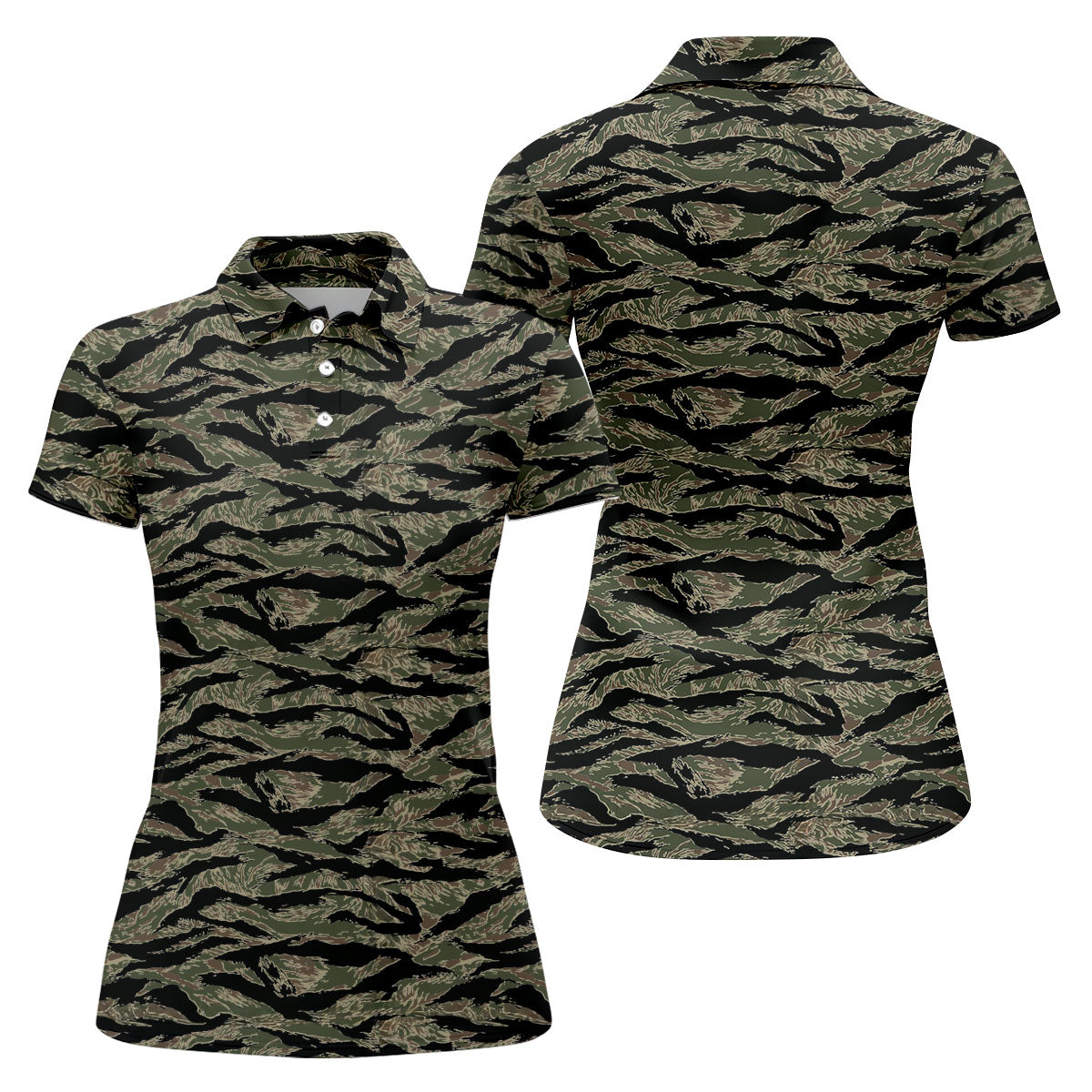 Rhodesian Tiger Stripe Camo Hawaiian Golf Shirt, Women's Golf Tops, Ladies Golf Shirts