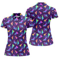 Retro Memphis Geometric Pattern Golf Polo Shirt, Women's Golf Polo, Ladies Golf Tops