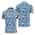Blue Ocean Wave Pattern Golf Shirt, Hawaiian Golf Shirt, Mens Golf Shirts, Golf Apparel For Men