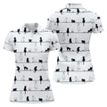Cute Black and White Cats Pattern Golf Shirt, Women's Golf Tops, Golf Shirts For Women