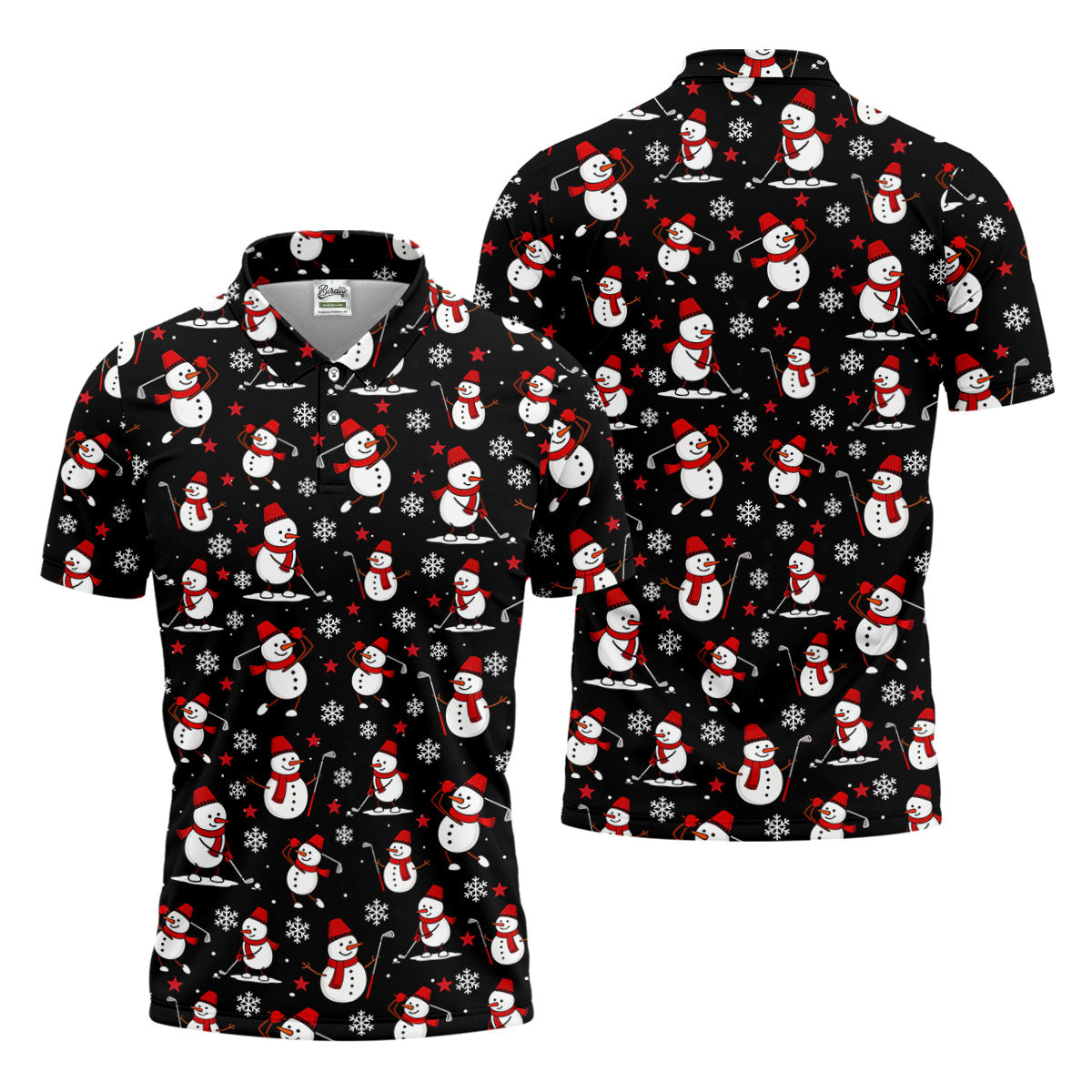 Cute Snowman Golf Pose Black Golf Shirt, Christmas Golf Shirt, Golf Shirts For Men, Golf Gift For Men