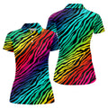 Rainbow Gradient LGBT Support Zebra Pattern Ladies Golf Tops, Pride Month Golf Shirt For Women