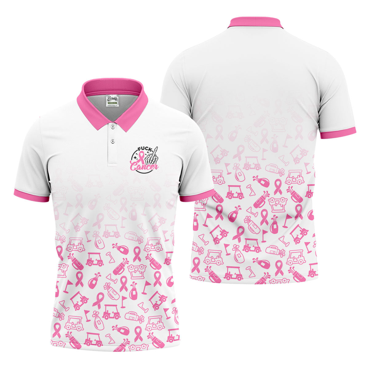 Fuck Cancer Pink Ribbon Breast Cancer Polo Shirt, Mens Polo Shirts, Golf Apparel For Men