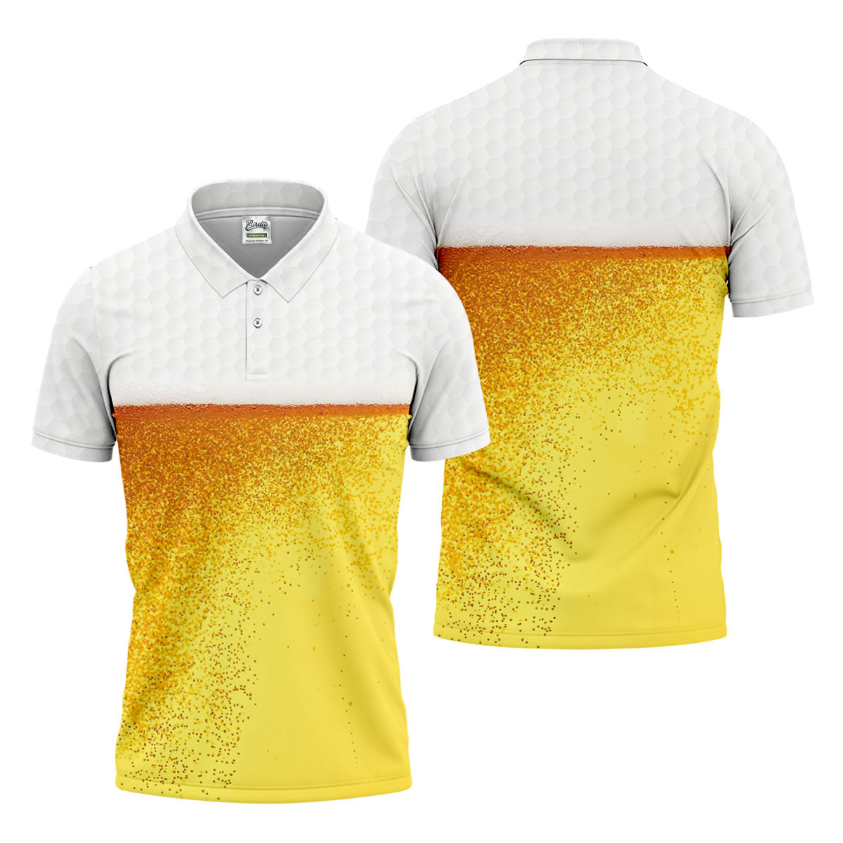 Cold Beer Print Men's Golf Polo Shirt, Beer Glass Pattern Design, Golf Shirts For Men