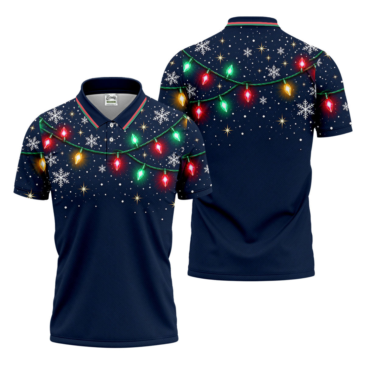 String Lights Snowflakes Christmas Golf Shirt, Mens Golf Shirts, Golf Apparel For Men