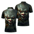 Scary Clown Face Halloween Polo Shirt, Golf Polo Shirts For Men, Mens Golf Apparel
