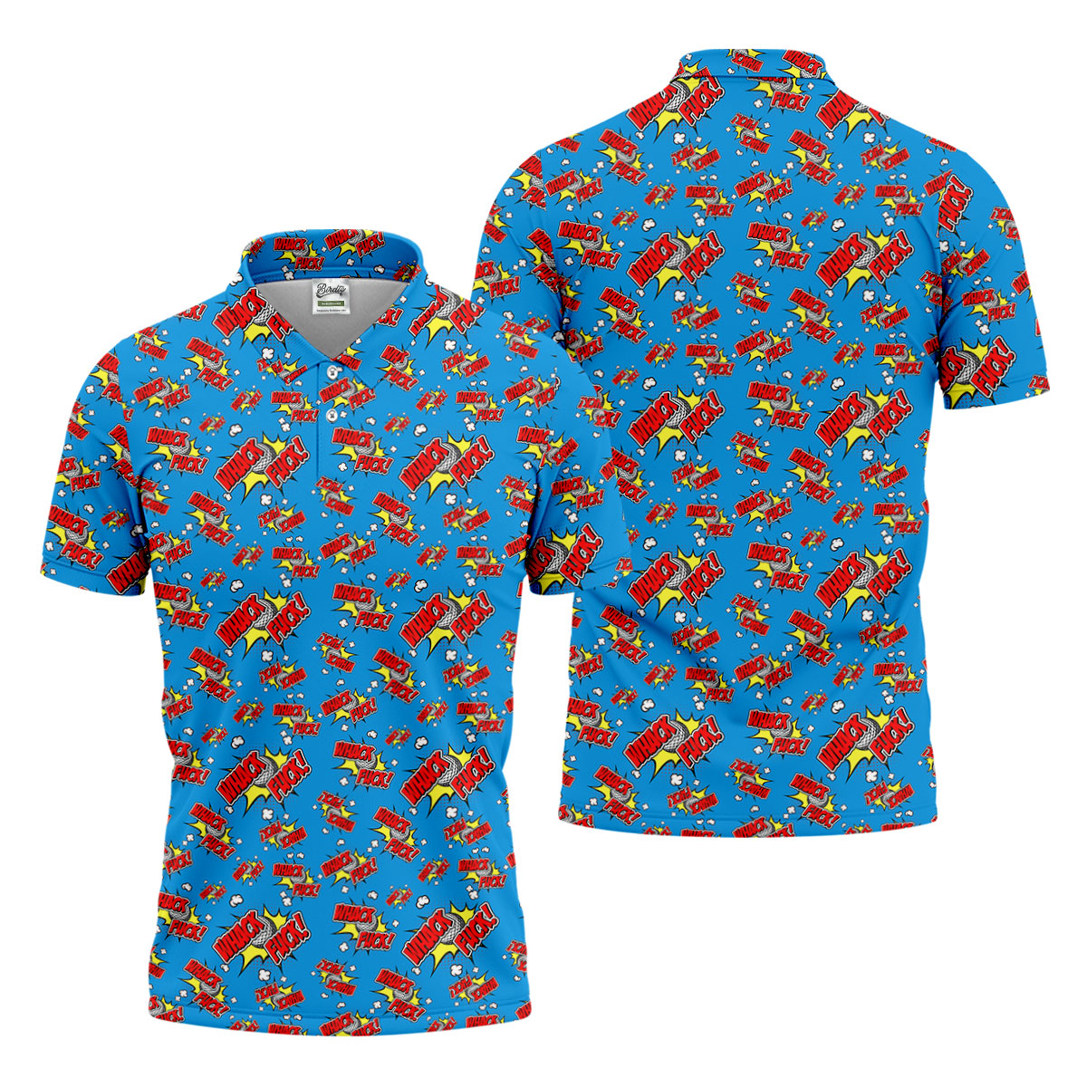 Funny Whack F*ck Comic Golf Ball Blue Polo Shirt, Mens Golf Polo, Golf Apparel For Men