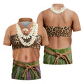 Floral Lei Tropical Theme Party Leopard Print Hawaiian Golf Shirt, Polo Shirts For Men