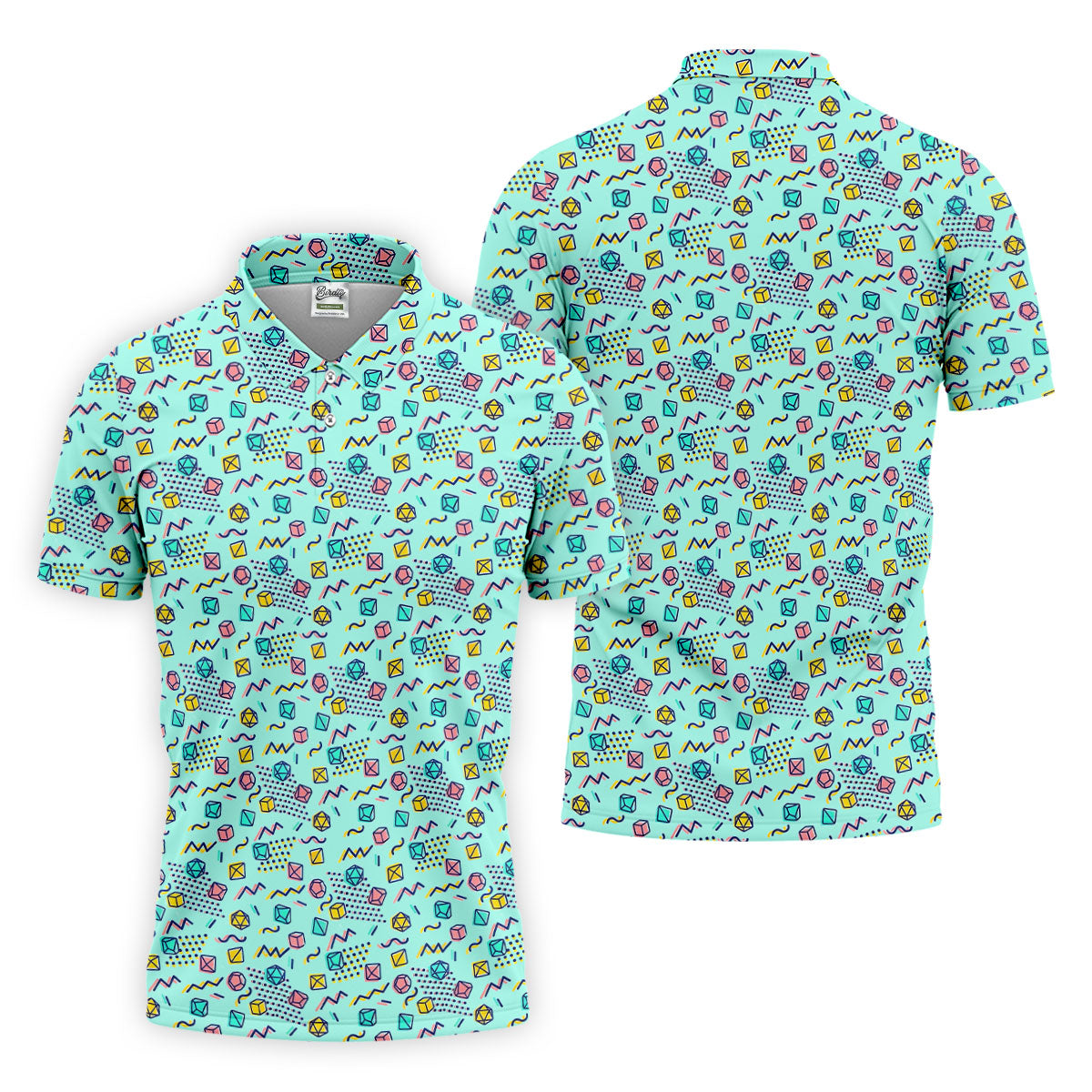 90s Dice Memphis Style Light Mint Green Cute Golf Shirt, Polo Shirts For Men, Golf Shirts For Men