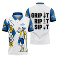 Fore-Ona Extra Blue Yellow Skeleton Golfer Beer Polo Shirt, Mens Golf Polo, Golf Apparel For Men