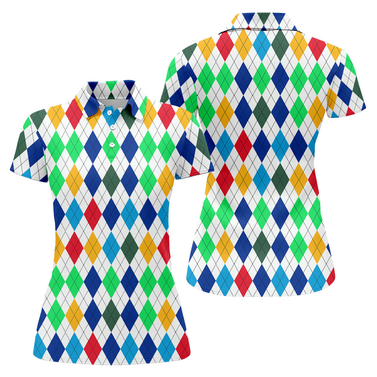 Colorful Argyle Golf Shirt, Classic Diamond Pattern Polo, Womens Golf Polo Shirt, Custom Ladies Golf Shirt