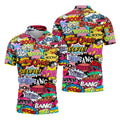 Comic Pop Art Golf Shirt, Retro Speech Bubble Pattern, Polo Shirts For Men
