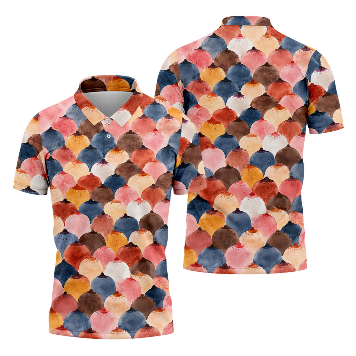 Colorful Watercolor Shell Pattern Golf Shirt, Golf Shirts For Men, Men's Golf Shirt, Polo Shirts For Men