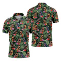 Tropical T Rex Floral Pattern Hawaiian Golf Polo, Golf Tops For Men, Golfing Apparel