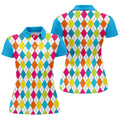 Retro Argyle Diamond Checkered Golf Shirt, Golf Polo For Women, Printed Golf Shirt