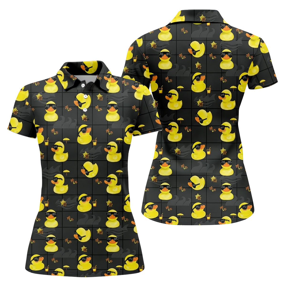 Yellow Rubber Duck Fun Women's Golf Shirts, Black Golf Shirt, Ladies Golf Shirts, Women's Polo Shirt