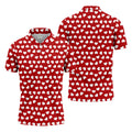 White And Red Heart Pattern Golf Tops For Men, Valentine Golf Gift, Polo Shirts For Men, Golf Gift For Men