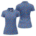 Autism Puzzle Ribbon Pattern Women's Golf Tops, Autism Awareness Color Ladies Golf Polos