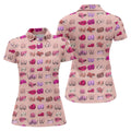 Pink Funny Boob Pattern Golf Polo Shirt, Women's Golf Tops, Golf Polo For Women