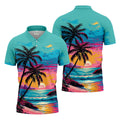 Tropical Sunset Palm Tree Hawaiian Golf Shirt, Men’s Golf Shirt, Golf Shirts For Men