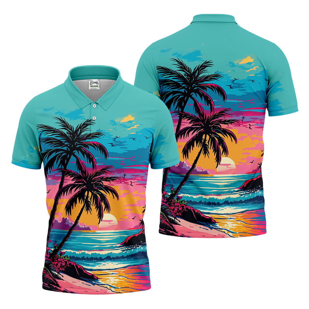 Tropical Sunset Palm Tree Hawaiian Golf Shirt, Men’s Golf Shirt, Golf Shirts For Men