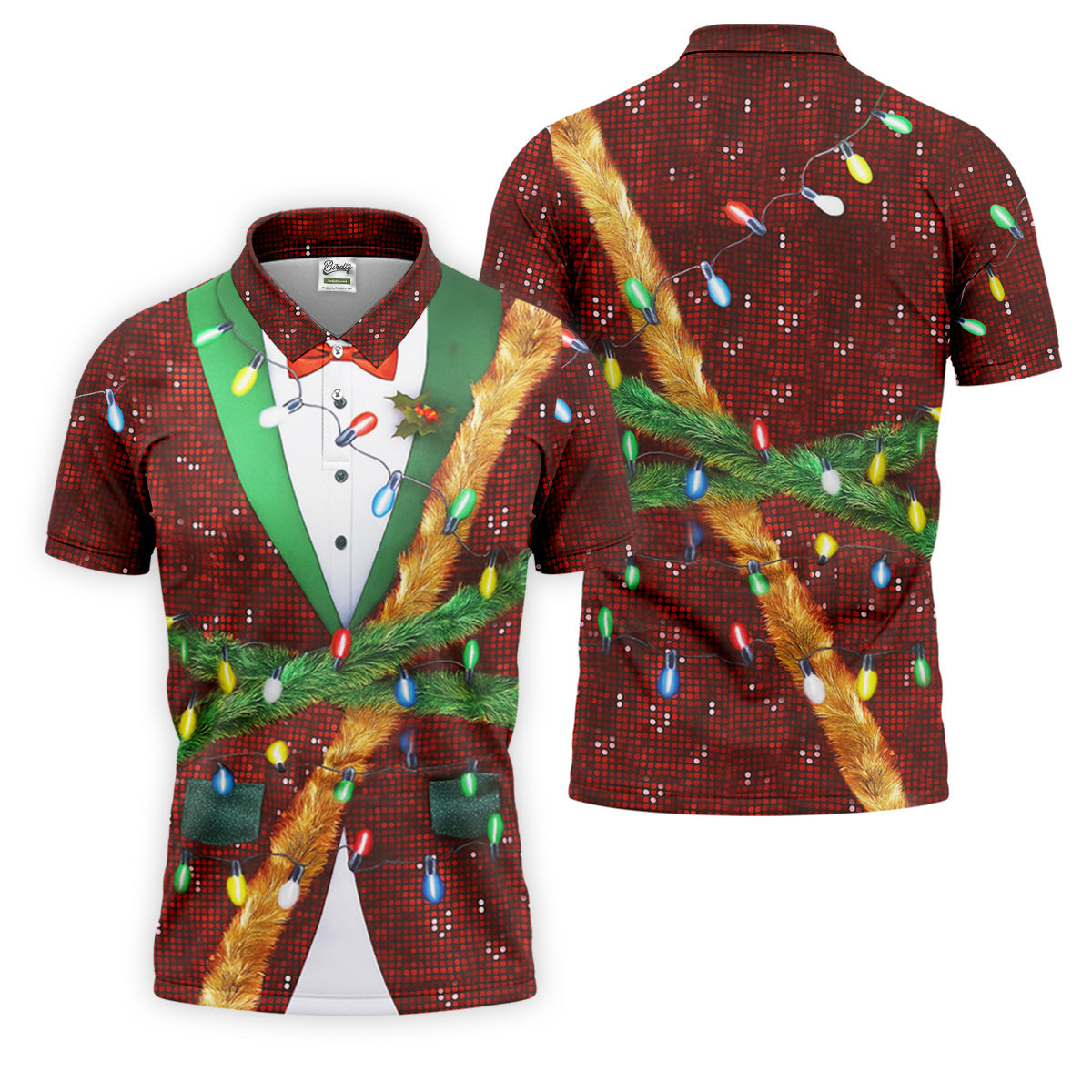 Christmas Lights Disco Ball Pattern Men's Golf Polo Shirts, Christmas Golf Shirt, Golf Gift For Men