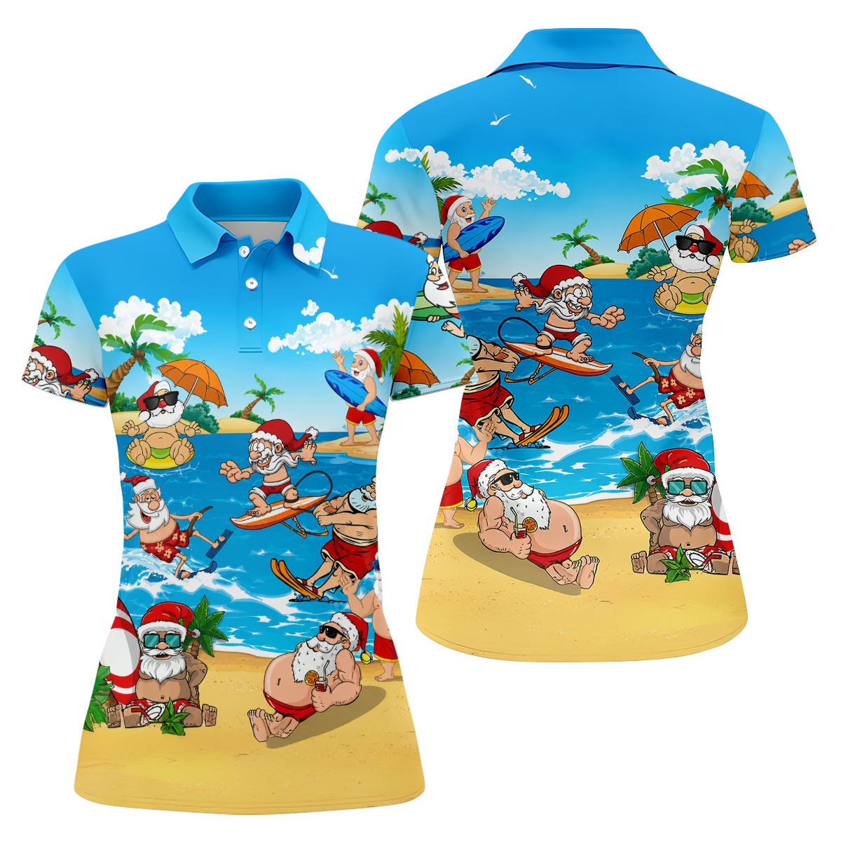 Santa Claus Summer Beach Party Golf Shirt, Golf Polo For Women, Christmas Golf Shirt