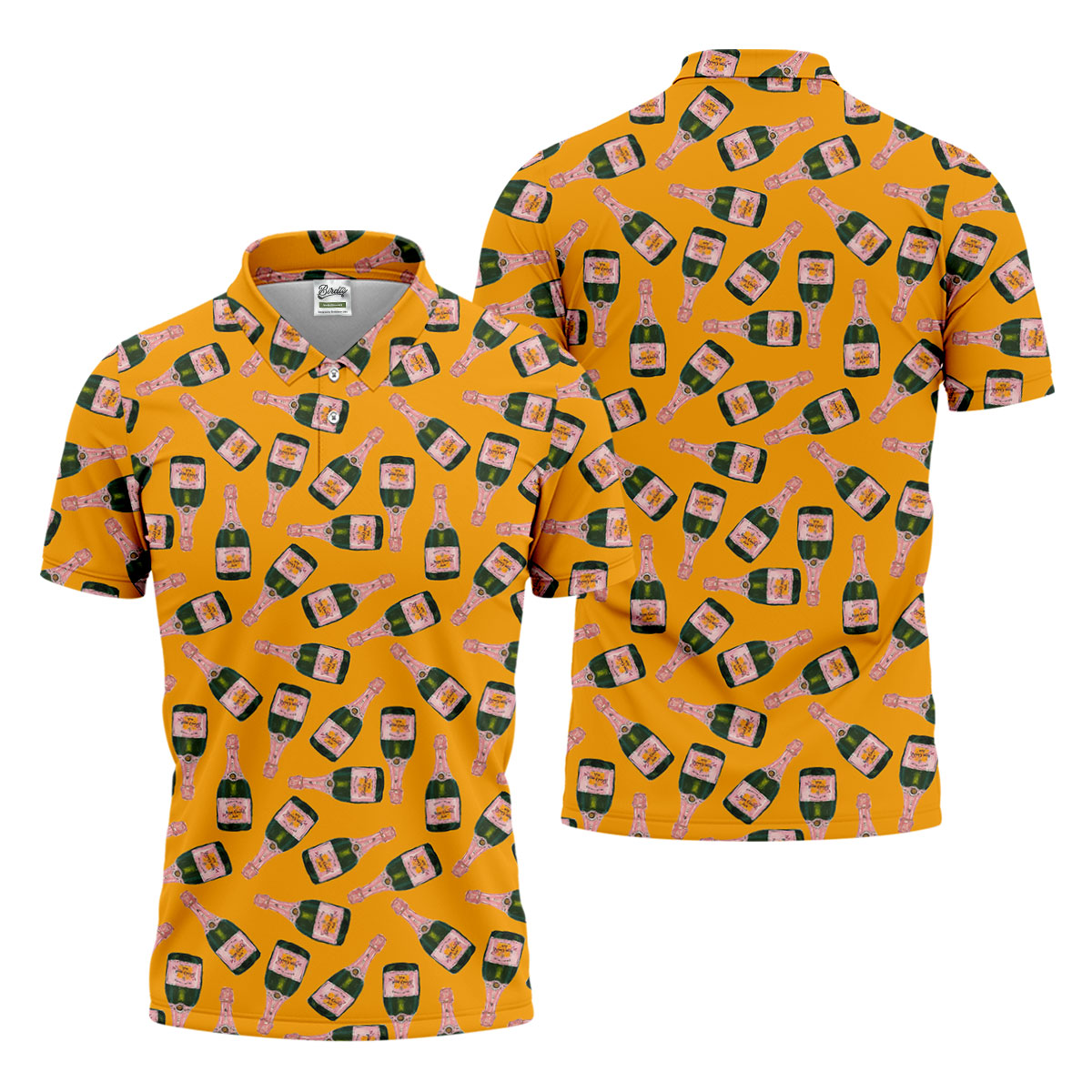 Rosé Champagne Seamless Pattern Yellow Golf Shirt, Polo Shirts For Men, Golf Shirts For Men