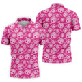 Pink Stitched Skull Halloween Golf Polo Shirt, Golf Shirts For Men, Mens Golf Apparel