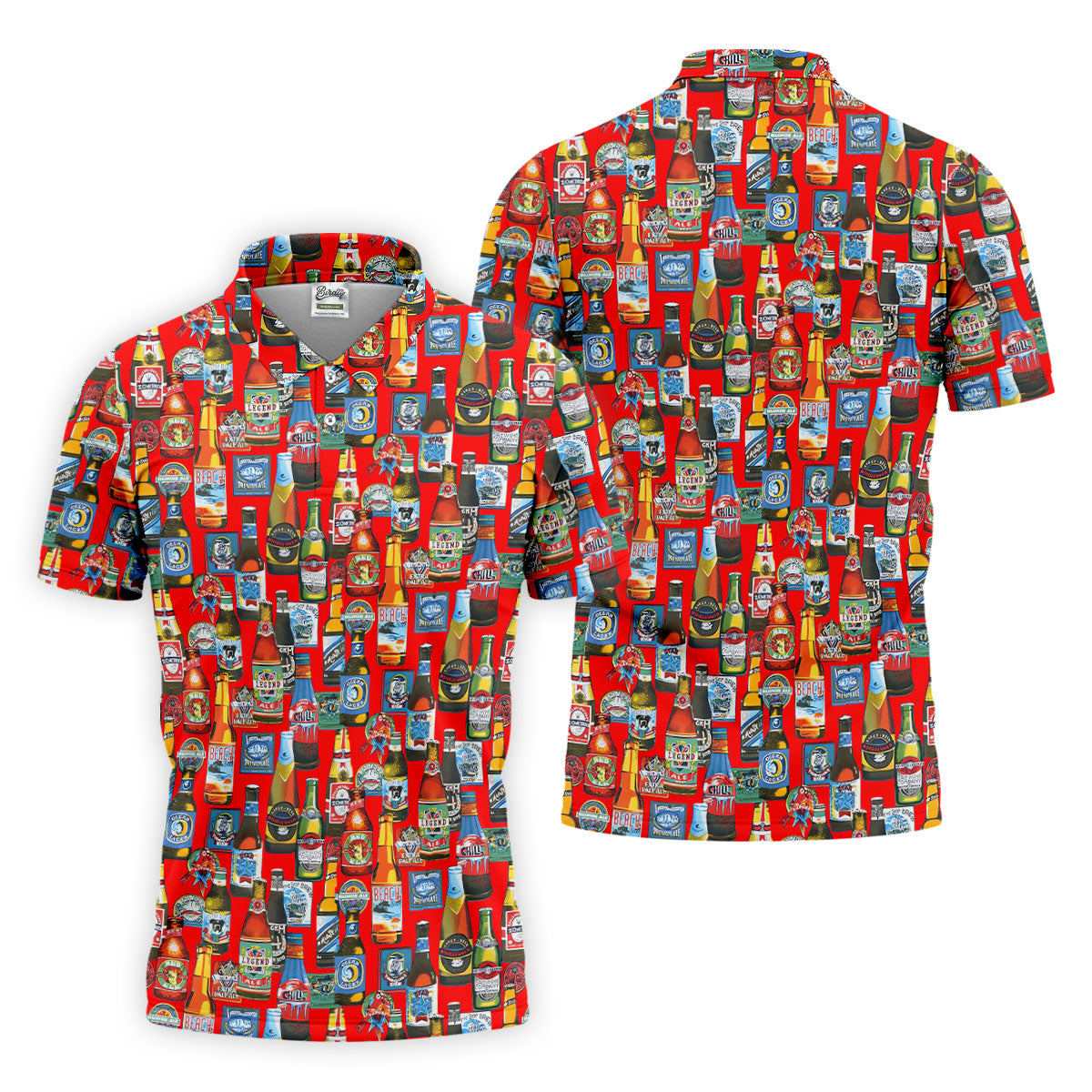 Beer Bottle Labels Red Golf Shirt, Men's Funny Golf Shirts, Golf Tops For Men, Golf Shirts For Men