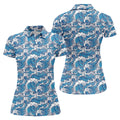 Blue Ocean Wave Pattern Golf Shirt, Women’s Golf Tops, Golf Shirts For Women, Printed Golf Shirt