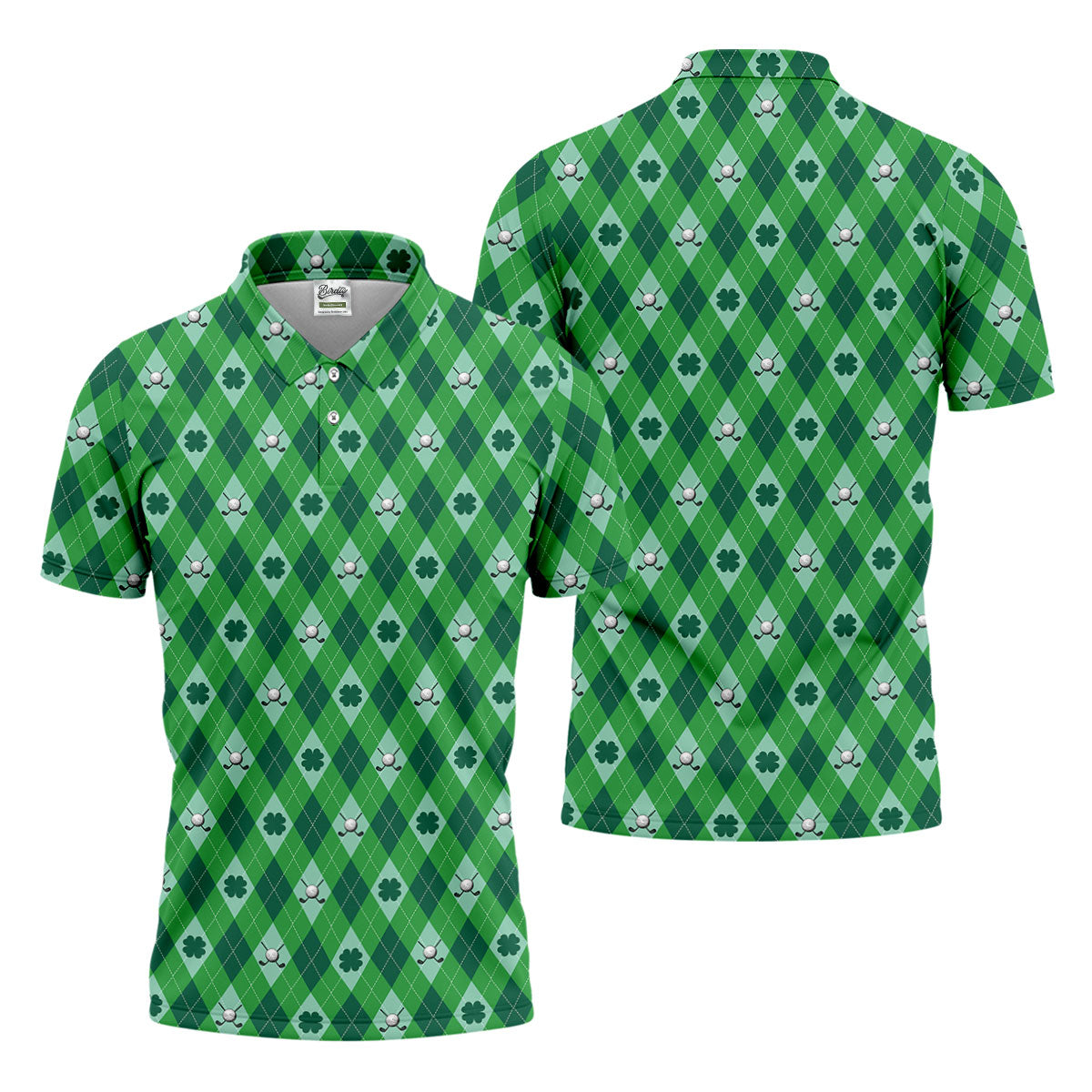 Lucky Four Leaf Clover Golf Ball Pattern Argyle Pattern St Patrick's Day Golf Shirt, Polo Shirts For Men