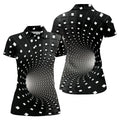 3D Vortex Golf Shirt, Black White Optical Illusion Tunnel Pattern, Golf Shirt For Women