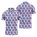 Pink Blue Tropical Floral Hawaiian Golf Shirt, Vibrant Color Golf Shirts For Men