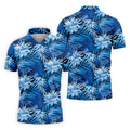Blue Tropical Hibiscus Floral Golf Shirt, Mens Polo Shirts, Golf Apparel For Men