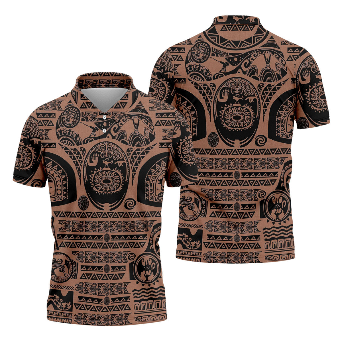 Maori Tattoo Pattern with Traditional Tiki Mask Hawaiian Golf Polo, Golf Tops For Men, Golfing Apparel