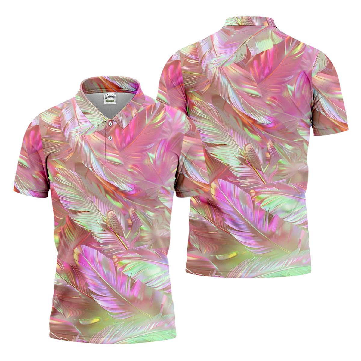 Pastel Gradient Feather Hawaiian Golf Shirt, Golf Tops For Men, Golf Shirts For Men