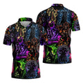 Neon Fantasy Villain Collage Halloween Polo Shirt, Men's Golf Shirt, Golf Apparel For Men