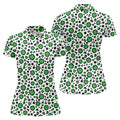 Lucky Four Leaf Clover Leopard Pattern St Patrick's Day Golf Shirt, Women's Golf Tops, Ladies Golf Shirts