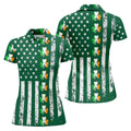 Irish Shamrock Vertical Stripes St Patrick's Day Golf Shirt, Women's Golf Shirts, Ladies Golf Polos