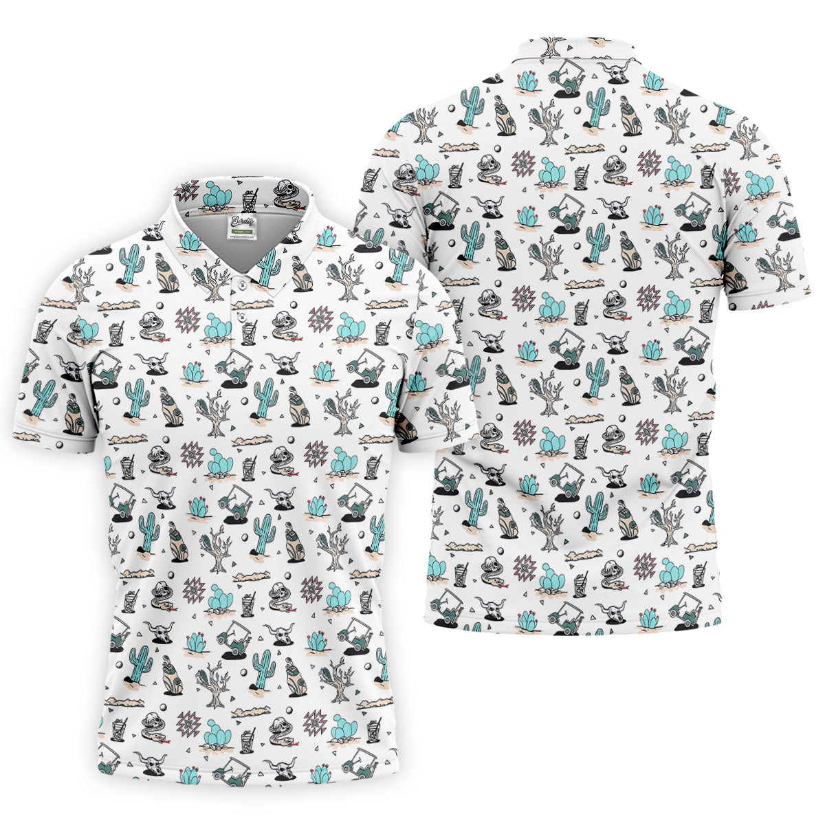 White Desert Golf Pattern Golf Polo Shirt, Golf Polo Shirts For Men, Hawaiian Golf Shirt