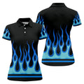 Black Blue Flame Sleeve Golf Shirt, Ladies Golf Shirts, Performance Golf Shirt
