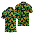 Black Colorful Floral Geometric Pattern Golf Shirt, Men's Golf Shirt, Golf Apparel For Men, Polo Shirts For Men
