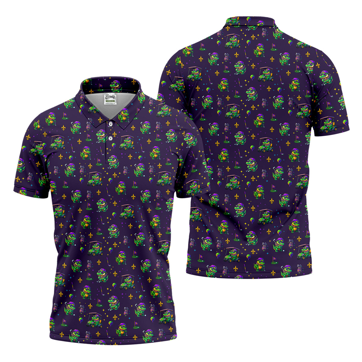 Funny Crocodile Mardi Gras Golf Shirts, Purple Golf Shirt, Golf Gift For Men, Golf Shirts For Men