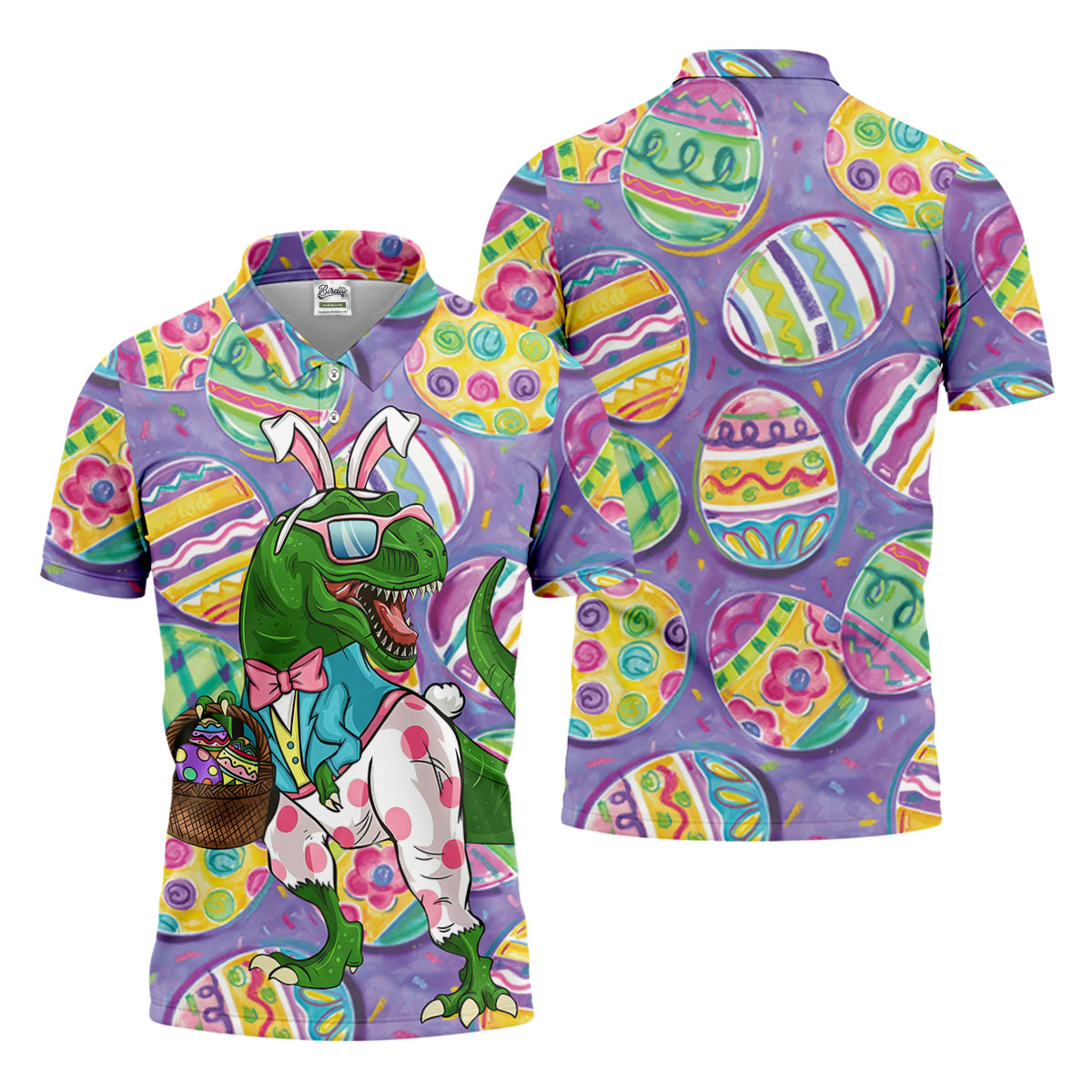 T-Rex Bunny Painted Easter Eggs Golf Shirts For Men, Men's Funny Golf Shirts, Polo Shirts For Men