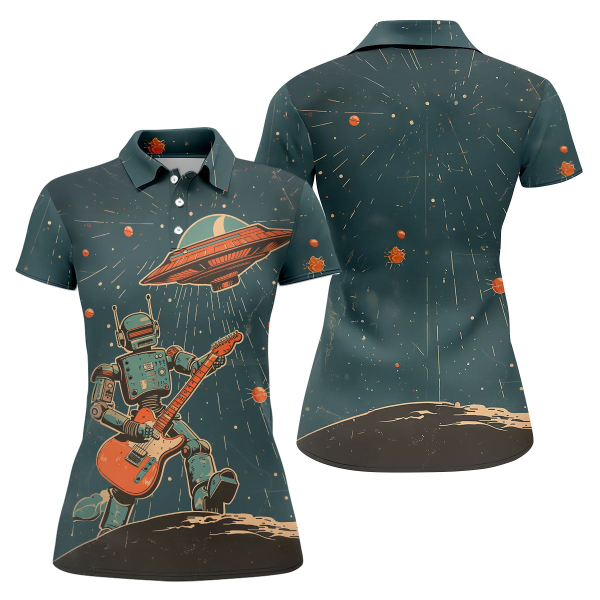 Robot UFO Sleeveless Golf Shirt, Cute Golf Outfit, Women's Golf Shirt, Golf Polo For Women