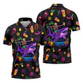 Neon Shark Beach Party Pattern Hawaiian Golf Shirt, Golf Shirts For Men, Polo Shirts For Men
