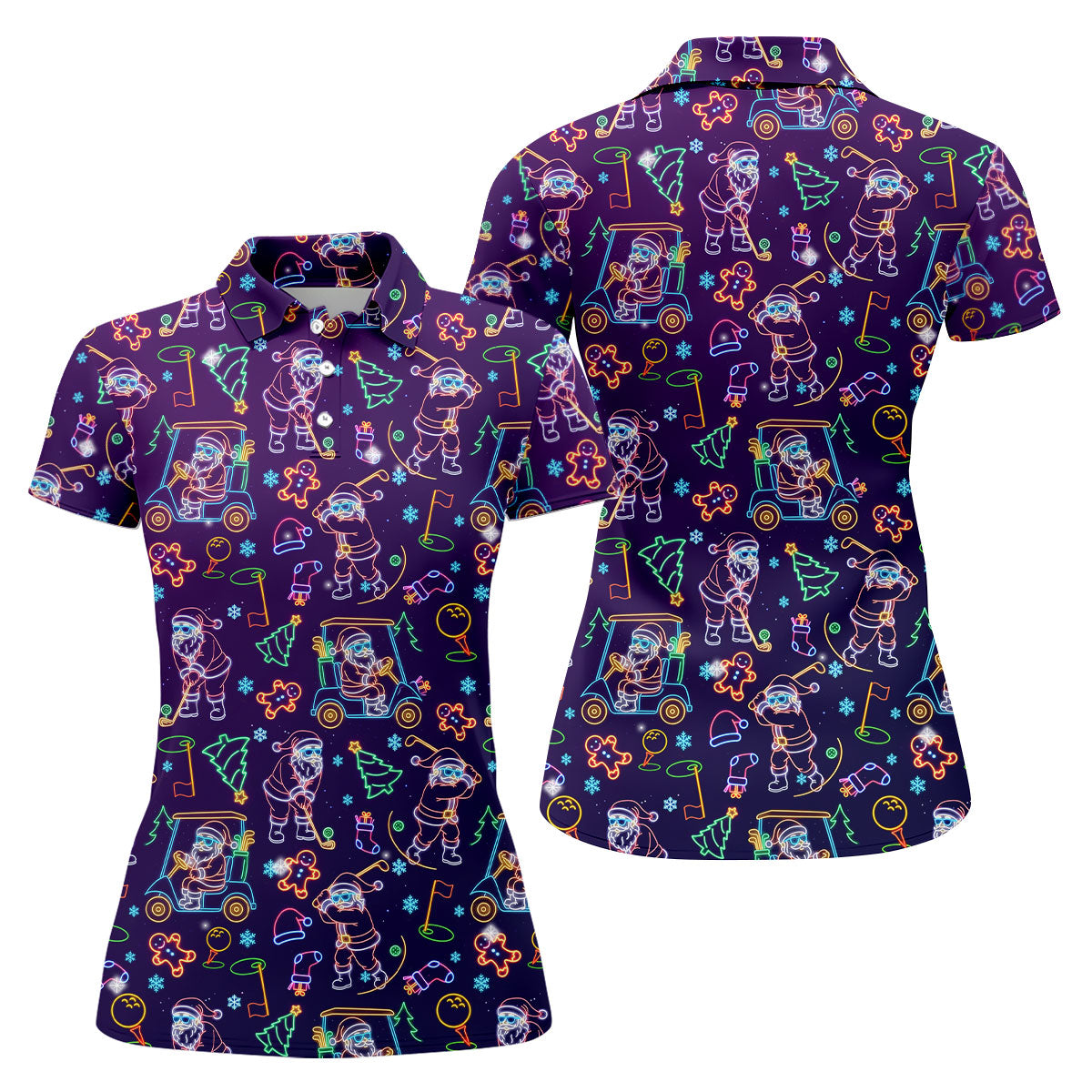 Christmas Neon Santa Golf Pose Women's Funny Golf Tops, Christmas Golf Shirt, Polo Shirts For Women