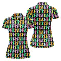Colorful Easter Bunny Black Golf Shirt, Cute Golf Outfit, Women's Golf Tops, Ladies Golf Shirts